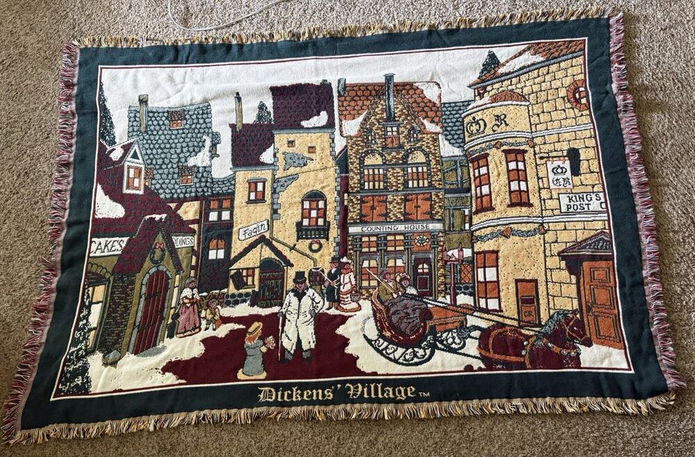 Goodwin Weavers Dept 56 Dickens Village Christmas Afghan Woven Throw Blanket